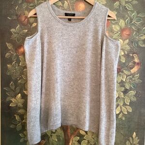 Charter Club Luxury 100% Cashmere Light Heather Grey Cold Shoulder Crew Sweater